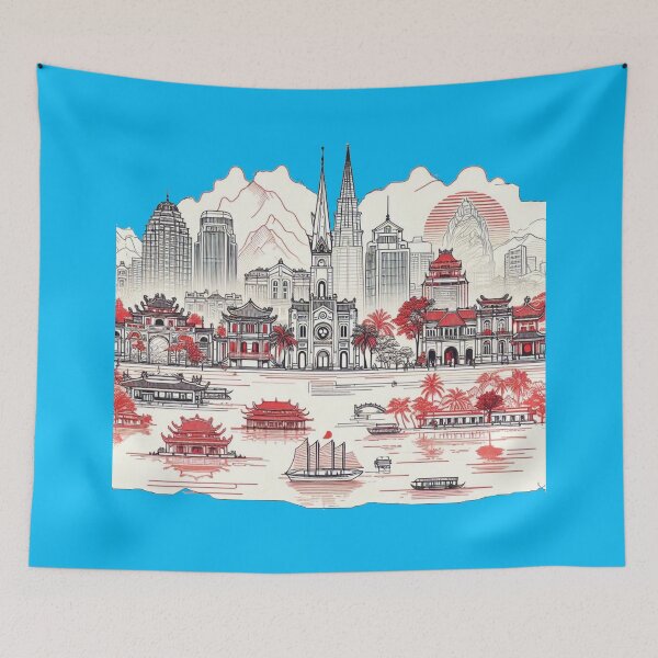 Item preview, Minimalist Watercolor Vietnam Landmarks & Nature | Retro Cityscape in National Colors ,  designed and sold by PaintMeWorld.
