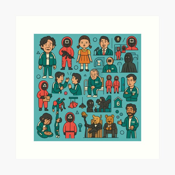 Item preview, Squid Game Puzzle Art – Cartoon Grid of Characters & Scenes designed and sold by Final Whistle Art.