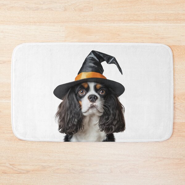 Item preview, Cavalier King Charles Spaniel dog Wearing Halloween Witch Hat designed and sold by LazyOwlStore.