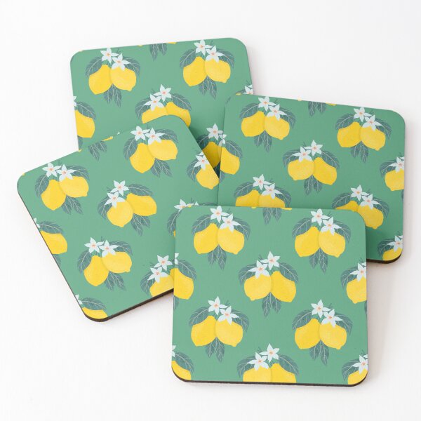 Item preview, Tropical lemon branches in viridian green designed and sold by Blooming June Design.