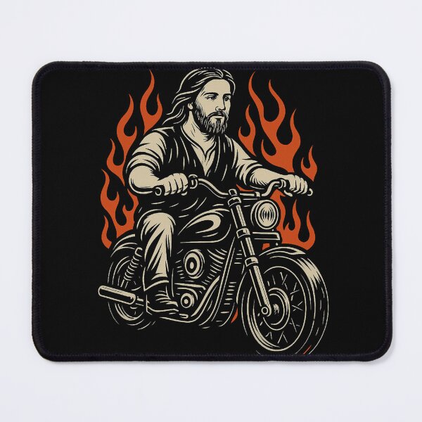 Item preview, Jesus Riding Chopper in Flames designed and sold by HYSTOREGYMWEAR.