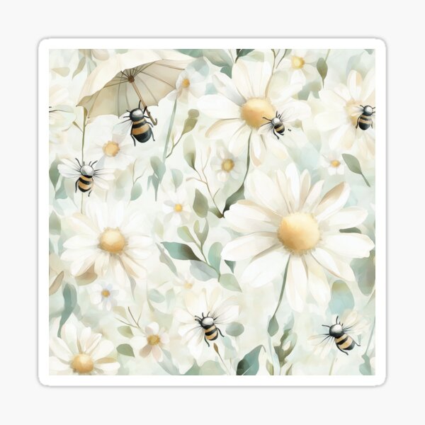Item preview, Dreamy Bees and Daisies Watercolor designed and sold by amagicalmess.