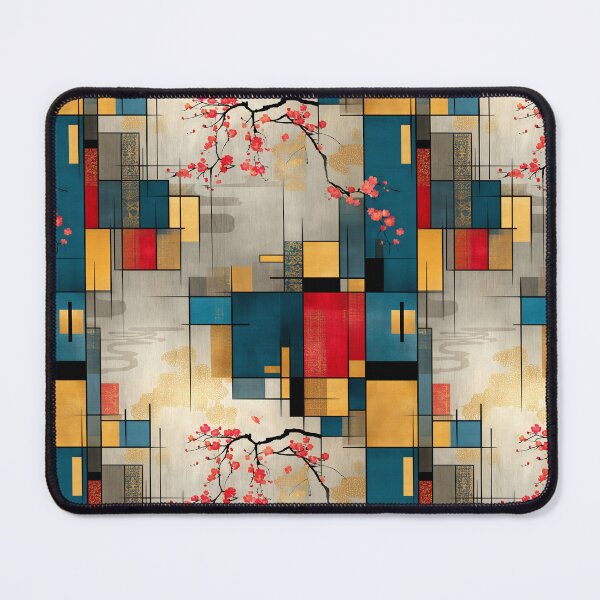 Item preview, Modern Sakura Geometry – Japanese Block Pattern with Gold and Red designed and sold by Moisky Patterns.