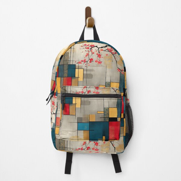 Item preview, Modern Sakura Geometry – Japanese Block Pattern with Gold and Red designed and sold by Moisky Patterns.