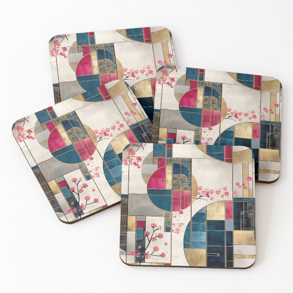 Item preview, Sakura Flow – Geometric Japanese Pattern in Red, Gold & Indigo designed and sold by Moisky Patterns.