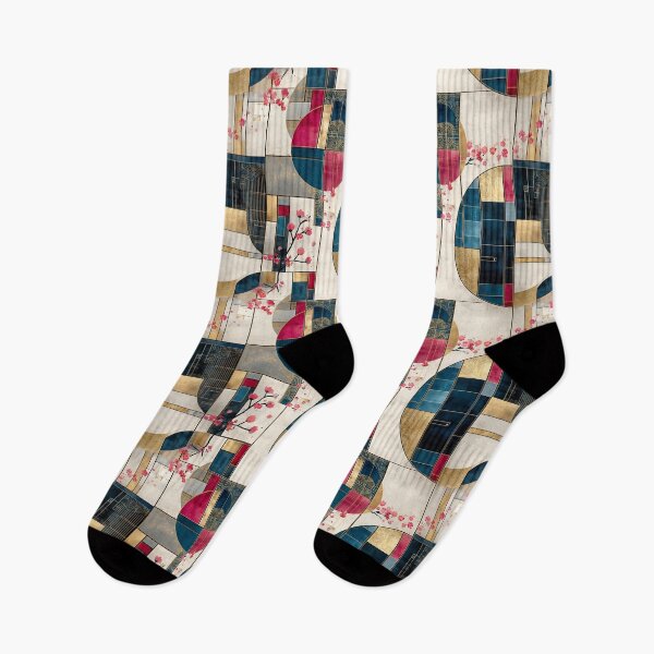 Item preview, Sakura Flow – Geometric Japanese Pattern in Red, Gold & Indigo designed and sold by Moisky Patterns.