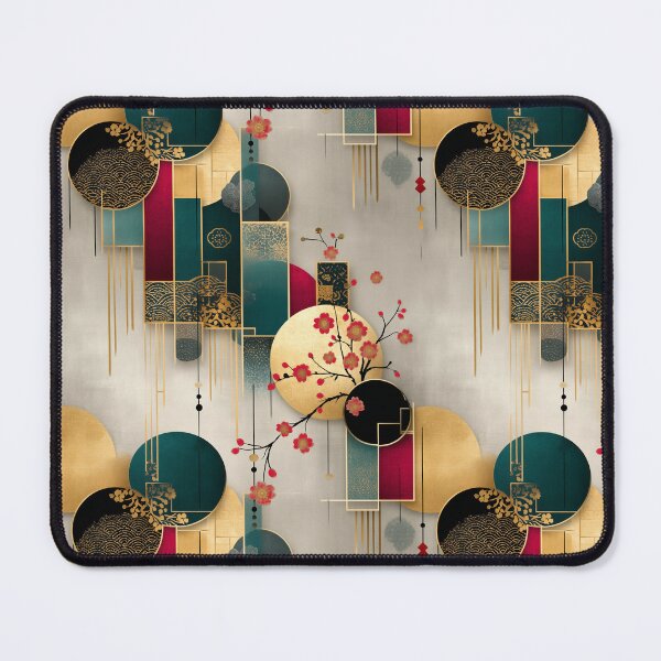 Item preview, Crimson Blossom Harmony – Japanese Geometric Floral Pattern designed and sold by Moisky Patterns.