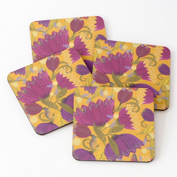 Item preview, Midnight Garden Bloom on bright sunshine yellow designed and sold by phatlizzardart.