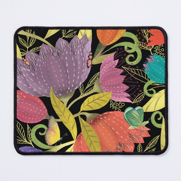 Item preview, Midnight Garden Bloom warm colours on black designed and sold by phatlizzardart.
