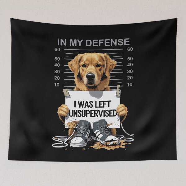 Item preview, Funny Golden Retriever Mugshot - Hilarious "I Was Left Unsupervised" designed and sold by philippo artworks.