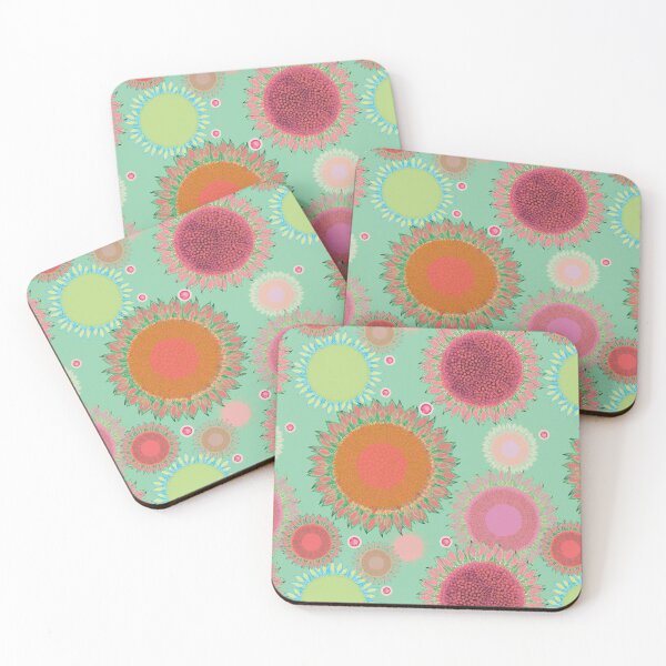 Item preview, Boho Sunflower Bliss bright pinks greens on pastel sea green  designed and sold by phatlizzardart.