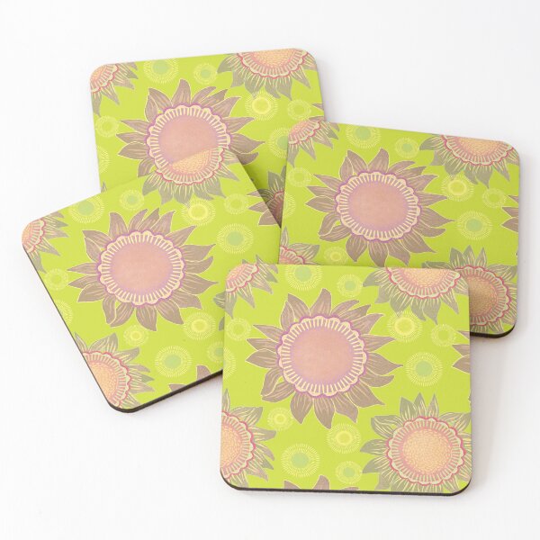 Item preview, Boho Sunflower Bliss pinks taupe on lime green designed and sold by phatlizzardart.