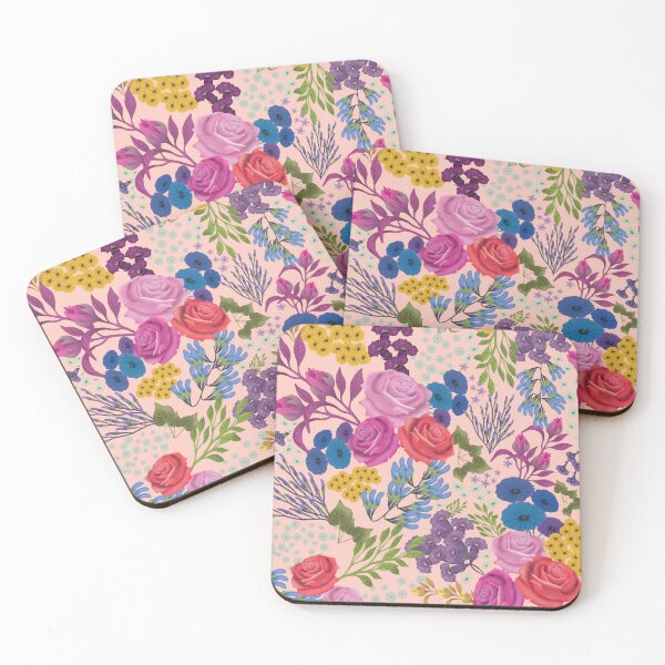 Item preview, Hand drawn Abundant floral on soft pink designed and sold by phatlizzardart.