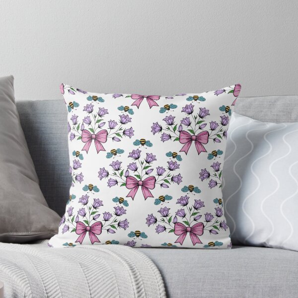 Item preview, Cute Bellflower Bouquet with Pink Bow & Bees Pattern designed and sold by Elatedowl.