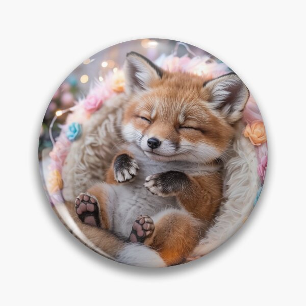 Aperçu de l'œuvre Renard endormi 3D sur coussin floral – Sieste enchantée créée et vendue par TheCreativeA.