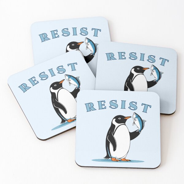 Item preview, Resist Penguin Minimalist Protest Penguin With Fish designed and sold by KateLeap.