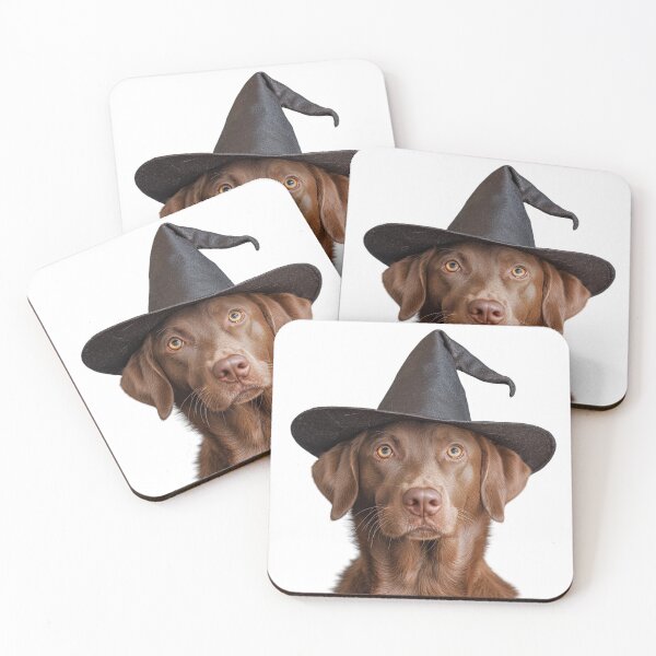 Item preview, Chesapeake Bay Retriever Dog Wearing Halloween Witch Hat designed and sold by LazyOwlStore.