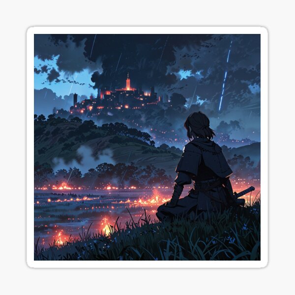 Vista previa del artículo con la obra «Fondo del Castillo del Guerrero en Llamas», diseñado y vendido por MareoAnime.