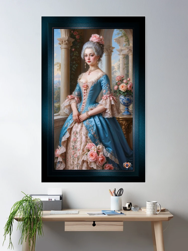 A Rococo-Inspired Portrait Of Adelina Montclair In A Floral Silk Gown Mesmerizing AI Concept Art by Xzendor7 Room Decor Poster Art Print