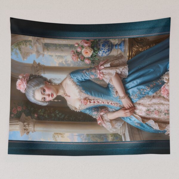 Item preview, A Rococo-Inspired Portrait Of Adelina Montclair In A Floral Silk Gown Mesmerizing AI Concept Art by Xzendor7 designed and sold by Xzendor7 Digital Art Creations.
