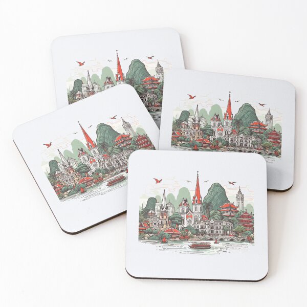 Item preview, Minimalist Watercolor Vietnam Landmarks & Nature | Retro Cityscape in National Colors ,  designed and sold by PaintMeWorld.