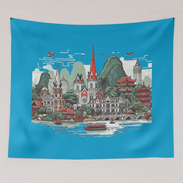 Item preview, Minimalist Watercolor Vietnam Landmarks & Nature | Retro Cityscape in National Colors ,  designed and sold by PaintMeWorld.