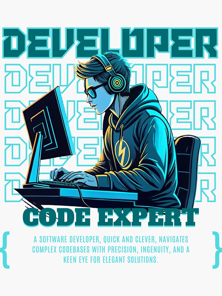 Thumbnail 3 of 3, Sticker, DEVELOPER: Code Expert | Coding Merch & Gifts for Programmers & Techies designed and sold by TheBitwiseShop.