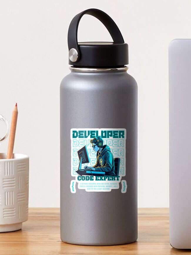 Thumbnail 1 of 3, Sticker, DEVELOPER: Code Expert | Coding Merch & Gifts for Programmers & Techies designed and sold by TheBitwiseShop.