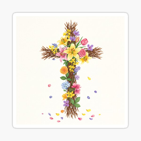 Item preview, Cross with Flowers designed and sold by Vintage Visions Art.