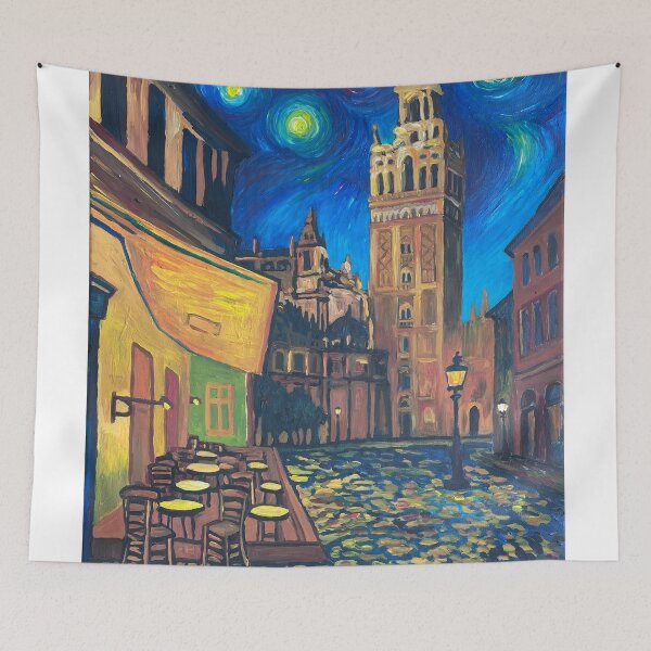 Artikelvorschau, Nachtcafé in Sevilla Spanien Giralda mit Sternen entworfen und verkauft von artshop77.