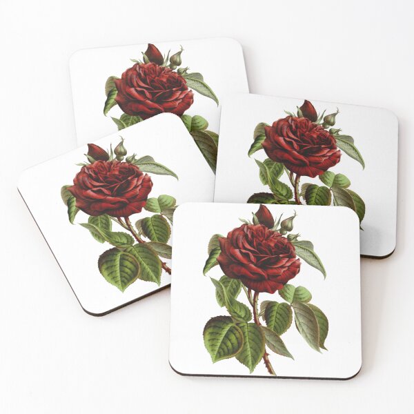 Item preview, Antique Dark Red Rose Flower with Rose Buds designed and sold by IrisAndIvy.