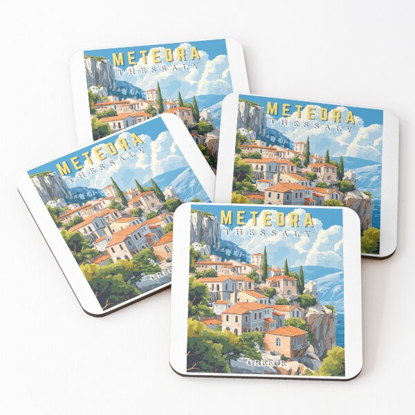 Item preview, Meteora in Thessaly, Greece Retro Art Travel Landscape designed and sold by MaateoDesign.