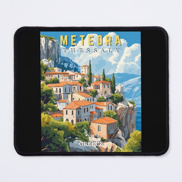Item preview, Meteora in Thessaly, Greece Retro Art Travel Landscape designed and sold by MaateoDesign.