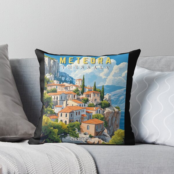 Item preview, Meteora in Thessaly, Greece Retro Art Travel Landscape designed and sold by MaateoDesign.