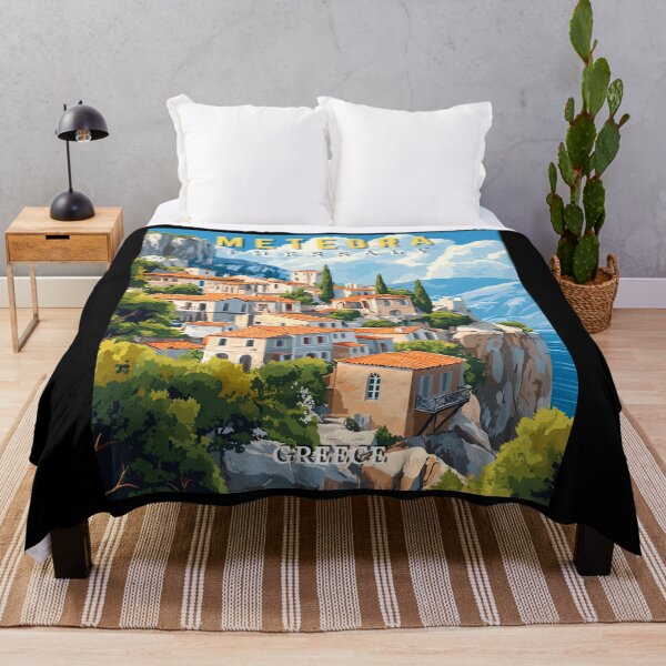 Item preview, Meteora in Thessaly, Greece Retro Art Travel Landscape designed and sold by MaateoDesign.