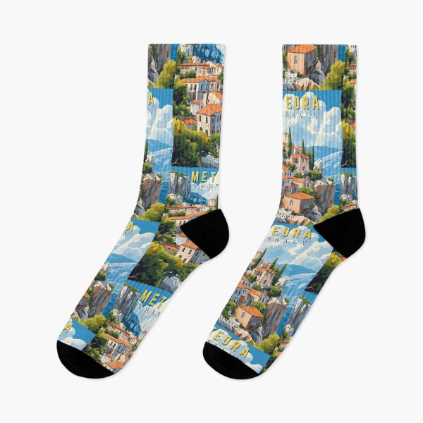 Item preview, Meteora in Thessaly, Greece Retro Art Travel Landscape designed and sold by MaateoDesign.