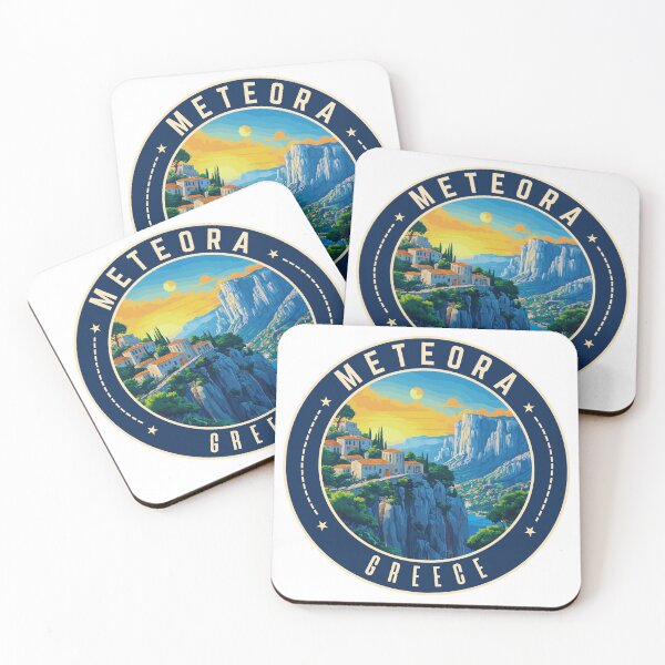 Item preview, Meteora in Thessaly, Greece Retro Travel Art Emblem designed and sold by MaateoDesign.
