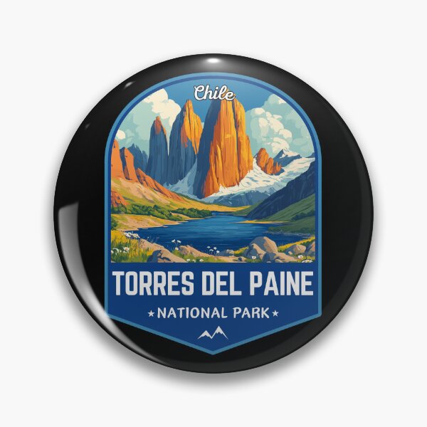 Item preview, Torres Del Paine National Park, Chile Vintage Art Travel Badge designed and sold by MaateoDesign.