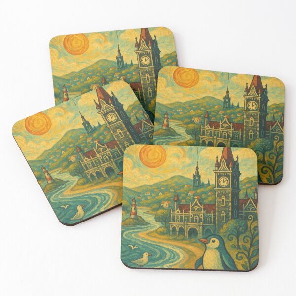 Item preview, Dunedin Otago – Clock Tower and Penguin Coastal Scene designed and sold by Aryabek.