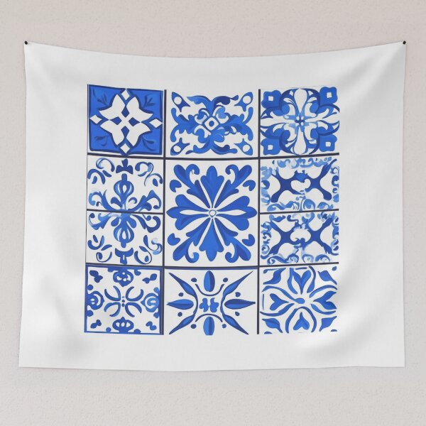 Item preview, Mediterranean Blue Tile Pattern – Vintage Ceramic Style designed and sold by Patricks-Art.