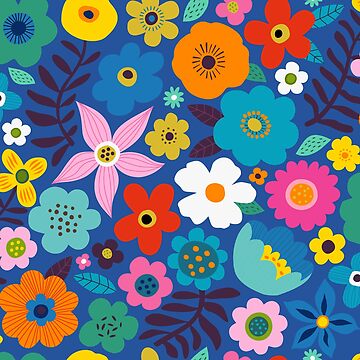 Artwork thumbnail, Bold floral scatter - pink and blue large scale pattern by Cecca Designs by Cecca-Designs