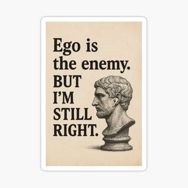 Item preview, “Ego Is the Enemy... But I’m Still Right” (Stoic Humor Sticker) designed and sold by Wavvy Threads.