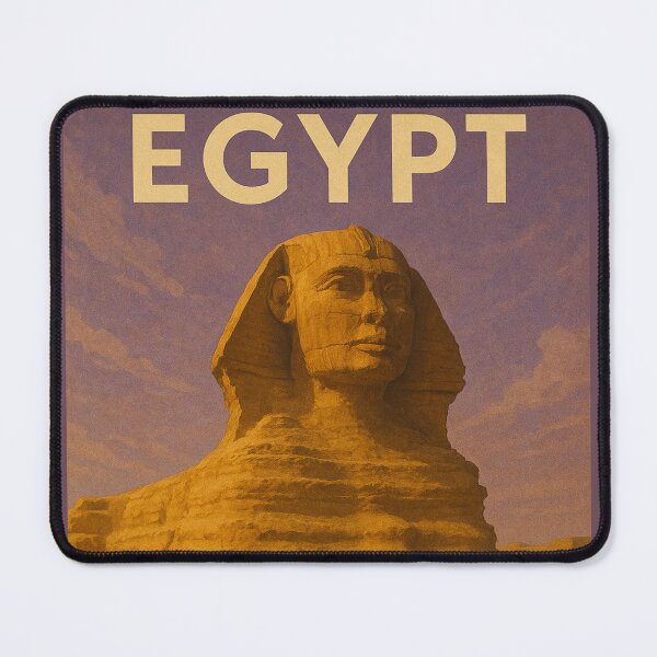 Artikelvorschau, Ägyptisches Sphinx-Dessert-Retro-Poster – Vintage-Reiseillustration in Gold und Sepia der Majestät des antiken Gizeh entworfen und verkauft von Bored Duck.