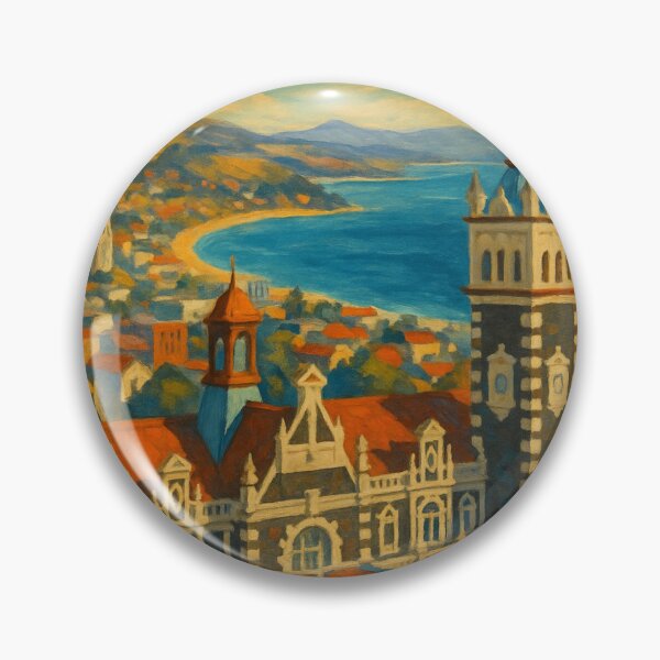 Item preview, Dunedin Station & Harbour – Painterly Otago Skyline designed and sold by Places On Earth.