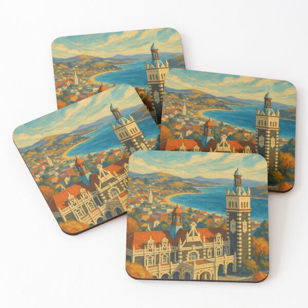 Item preview, Dunedin Station & Harbour – Painterly Otago Skyline designed and sold by Places On Earth.