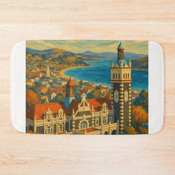 Item preview, Dunedin Station & Harbour – Painterly Otago Skyline designed and sold by Places On Earth.
