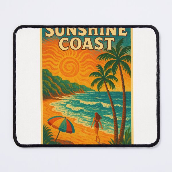 Item preview, Sunshine Coast Retro Beach – Queensland Travel Illustration designed and sold by Places On Earth.