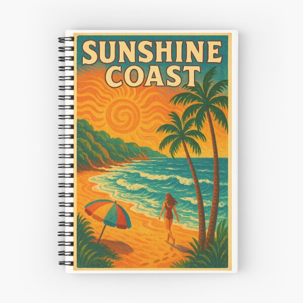 Item preview, Sunshine Coast Retro Beach – Queensland Travel Illustration designed and sold by Places On Earth.