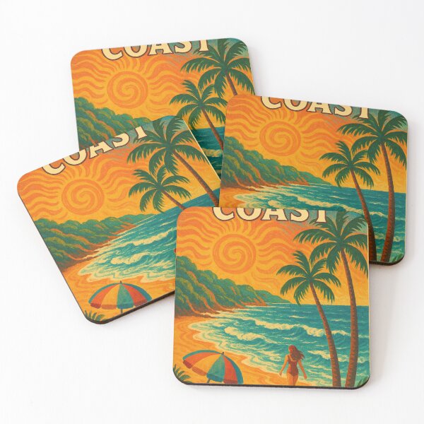 Item preview, Sunshine Coast Retro Beach – Queensland Travel Illustration designed and sold by Places On Earth.