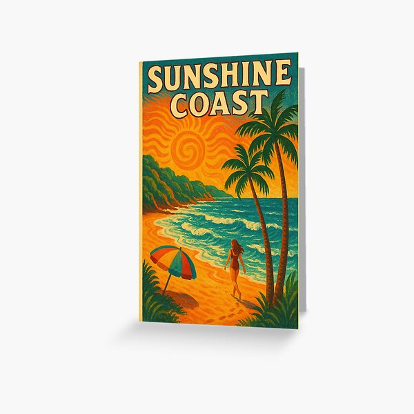Item preview, Sunshine Coast Retro Beach – Queensland Travel Illustration designed and sold by placesonearth.